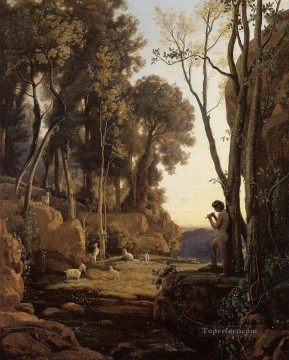 Landscape Setting Sun aka The Little Shepherd Jean Baptiste Camille Corot woods forest Oil Paintings